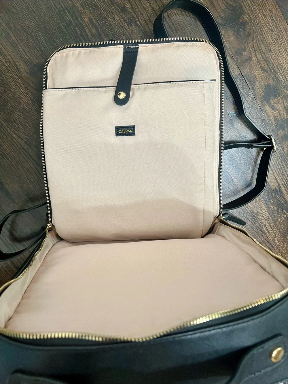 CALPAK Kaya Laptop Backpack Black Faux Leather Whipstitch Bag